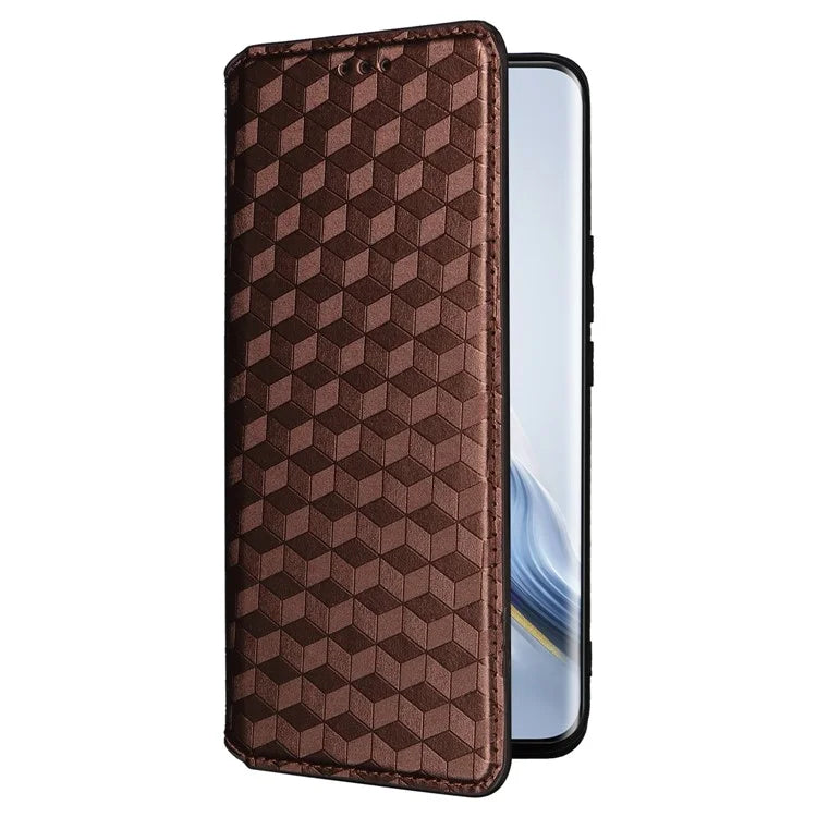 For Honor Magic6 Pro 5G Case Rhombus Imprinted Leather Flip Phone Case