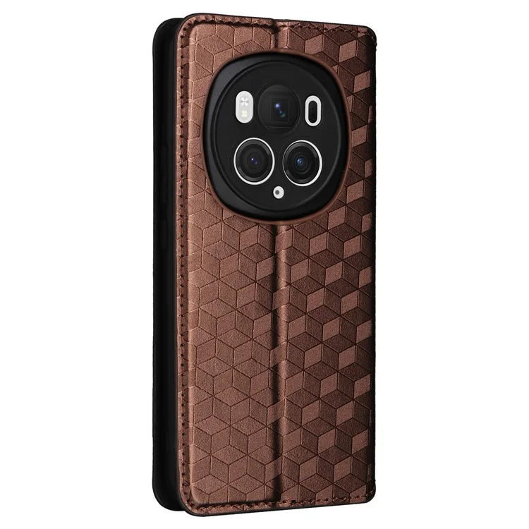 For Honor Magic6 Pro 5G Case Rhombus Imprinted Leather Flip Phone Case