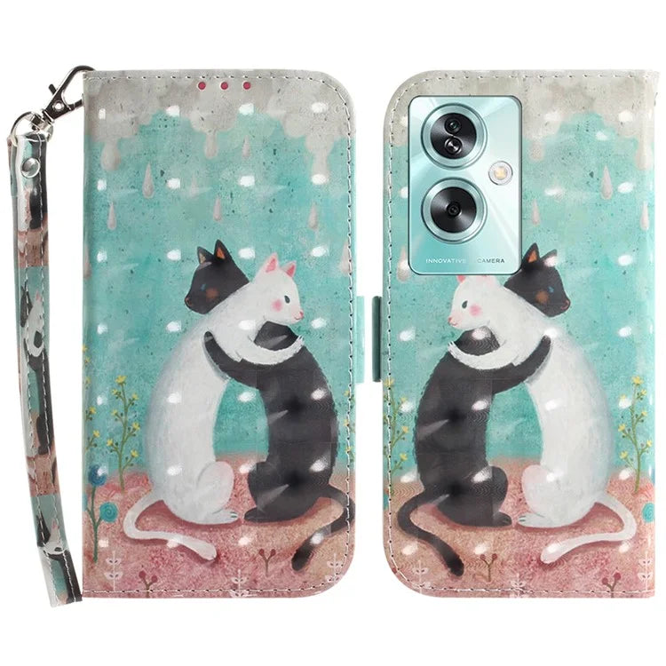 For Oppo A79 5G / A2 5G Wallet Case 3D Pattern Print Phone Protector with Wrist Strap