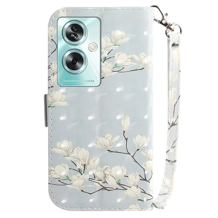For Oppo A79 5G / A2 5G Wallet Case 3D Pattern Print Phone Protector with Wrist Strap