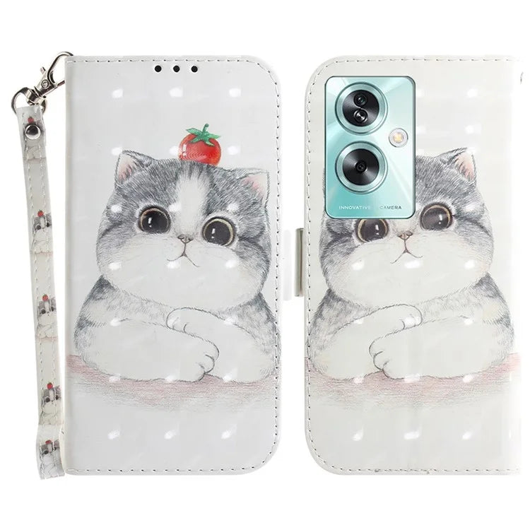 For Oppo A79 5G / A2 5G Wallet Case 3D Pattern Print Phone Protector with Wrist Strap