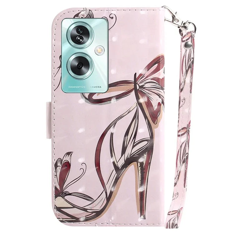 For Oppo A79 5G / A2 5G Wallet Case 3D Pattern Print Phone Protector with Wrist Strap