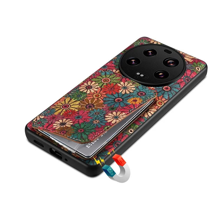 For Xiaomi 13 Ultra Flower Phone Case Card Holder Kickstand Cover