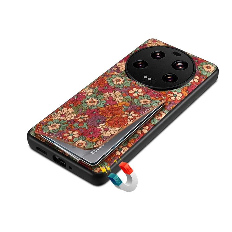 For Xiaomi 13 Ultra Flower Phone Case Card Holder Kickstand Cover
