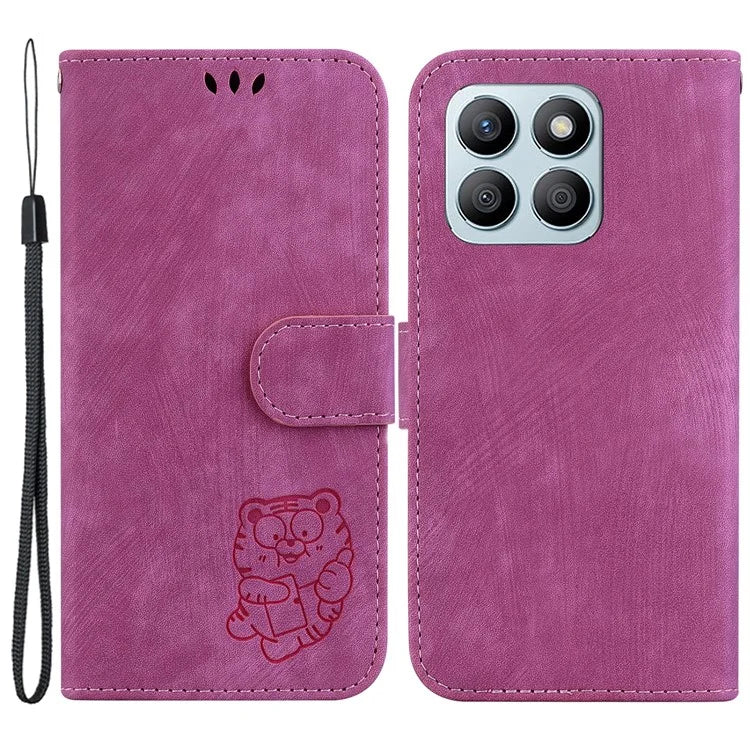 For Honor X8b 4G Leather Case Tiger Pattern Phone Cover with Wallet Stand