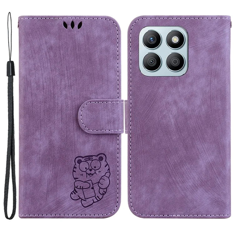 For Honor X8b 4G Leather Case Tiger Pattern Phone Cover with Wallet Stand