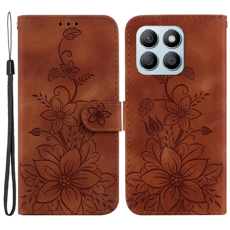 For Honor X8b 4G Case Wallet Imprinted Flower Leather Phone Cover