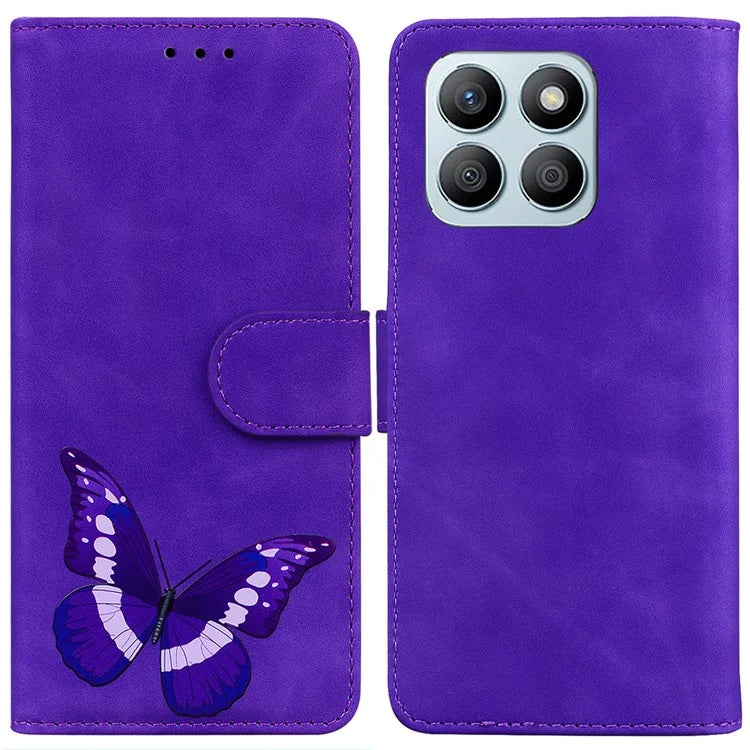 For Honor X8b 4G Wallet Case Skin-touch Leather Phone Cover Butterfly Pattern