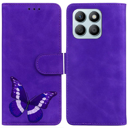 For Honor X8b 4G Wallet Case Skin-touch Leather Phone Cover Butterfly Pattern