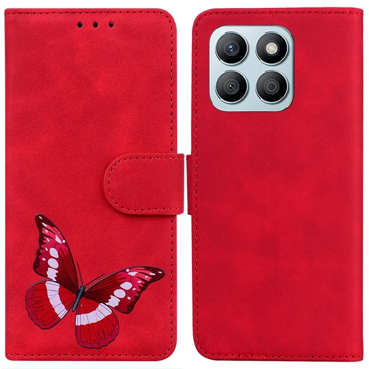 For Honor X8b 4G Wallet Case Skin-touch Leather Phone Cover Butterfly Pattern