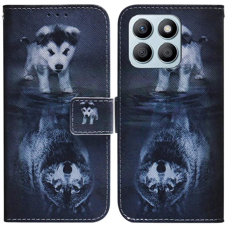 For Honor X8b 4G Wallet Case Leather Phone Cover Pattern Printing and Wolf
