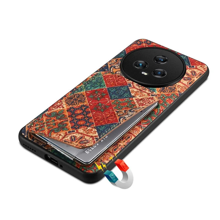 For Honor Magic5 Phone Case Flower Pattern Card Holder Leather Back Cover