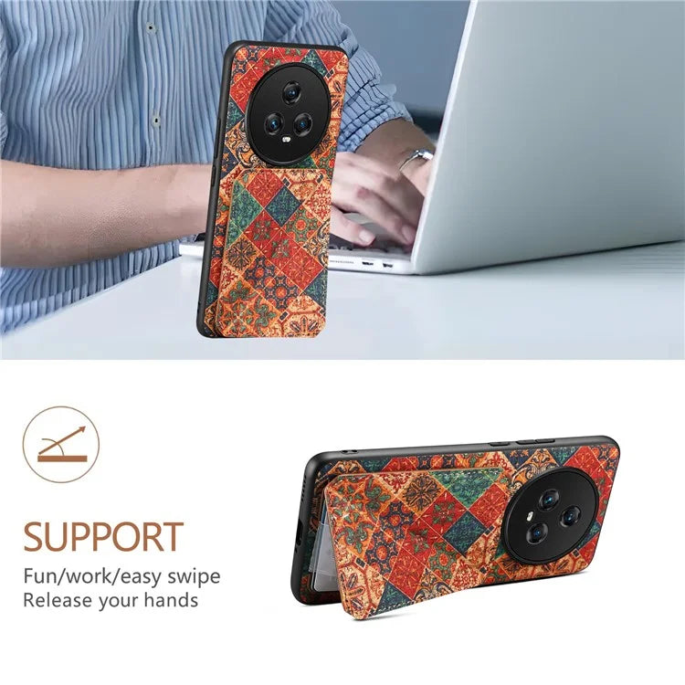 For Honor Magic5 Phone Case Flower Pattern Card Holder Leather Back Cover
