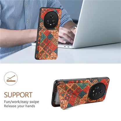For Honor Magic5 Phone Case Flower Pattern Card Holder Leather Back Cover