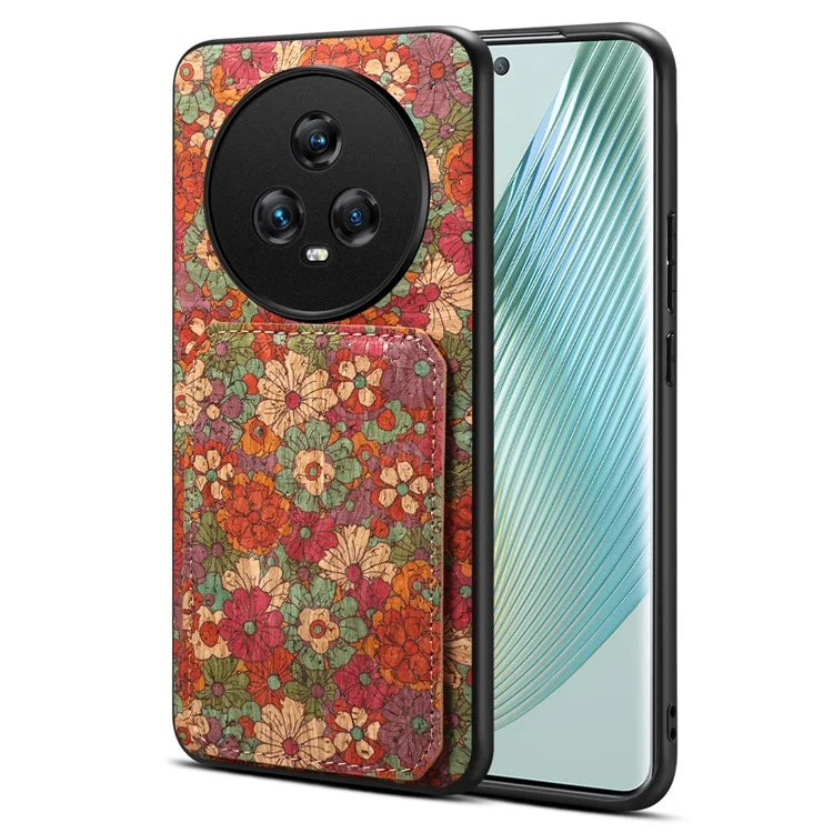 For Honor Magic5 Phone Case Flower Pattern Card Holder Leather Back Cover