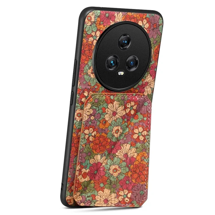 For Honor Magic5 Phone Case Flower Pattern Card Holder Leather Back Cover