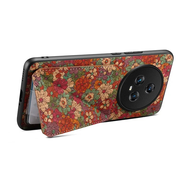 For Honor Magic5 Phone Case Flower Pattern Card Holder Leather Back Cover