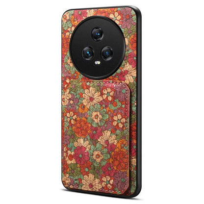For Honor Magic5 Phone Case Flower Pattern Card Holder Leather Back Cover
