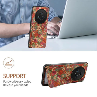 For Honor Magic5 Phone Case Flower Pattern Card Holder Leather Back Cover