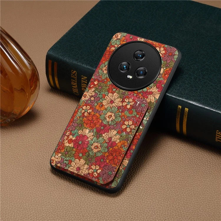 For Honor Magic5 Phone Case Flower Pattern Card Holder Leather Back Cover