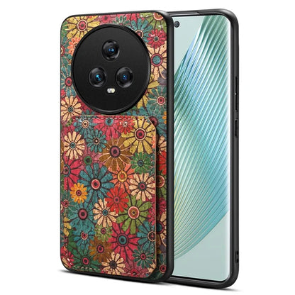 For Honor Magic5 Phone Case Flower Pattern Card Holder Leather Back Cover