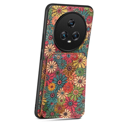 For Honor Magic5 Phone Case Flower Pattern Card Holder Leather Back Cover