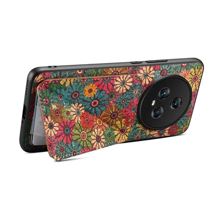 For Honor Magic5 Phone Case Flower Pattern Card Holder Leather Back Cover