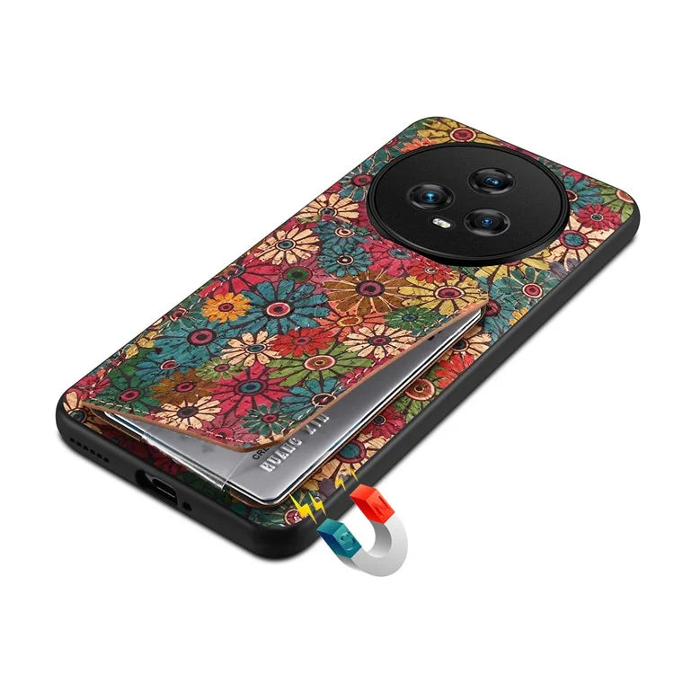 For Honor Magic5 Phone Case Flower Pattern Card Holder Leather Back Cover