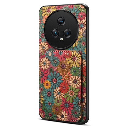 For Honor Magic5 Phone Case Flower Pattern Card Holder Leather Back Cover