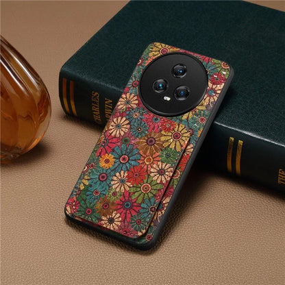For Honor Magic5 Phone Case Flower Pattern Card Holder Leather Back Cover