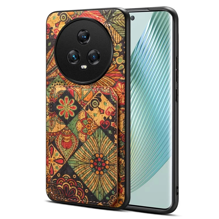 For Honor Magic5 Phone Case Flower Pattern Card Holder Leather Back Cover