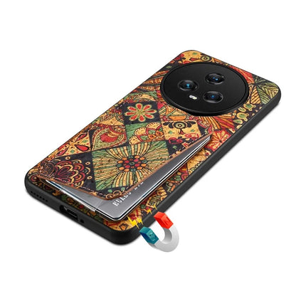For Honor Magic5 Phone Case Flower Pattern Card Holder Leather Back Cover
