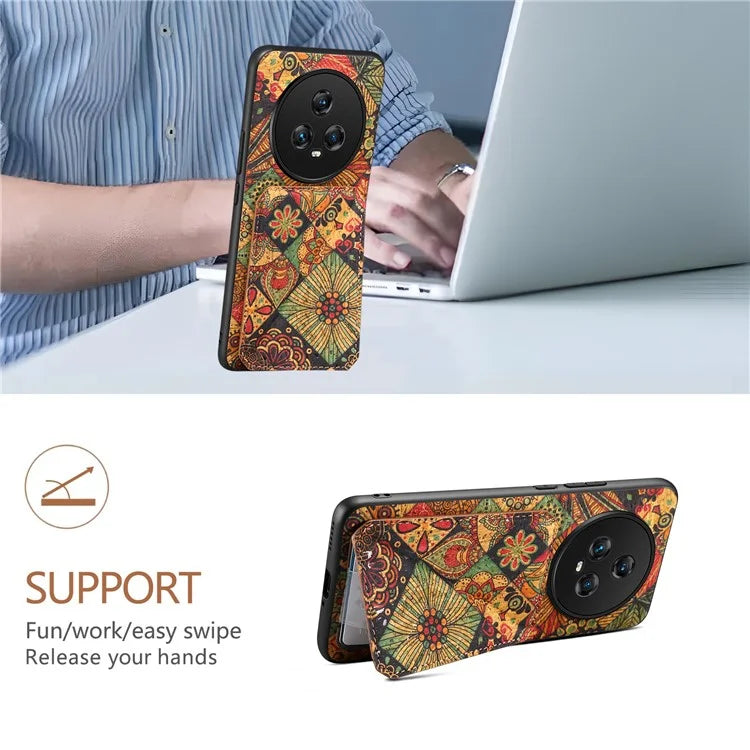 For Honor Magic5 Phone Case Flower Pattern Card Holder Leather Back Cover