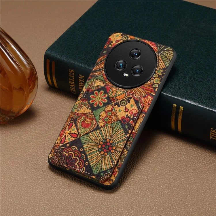 For Honor Magic5 Phone Case Flower Pattern Card Holder Leather Back Cover