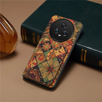 For Honor Magic5 Phone Case Flower Pattern Card Holder Leather Back Cover
