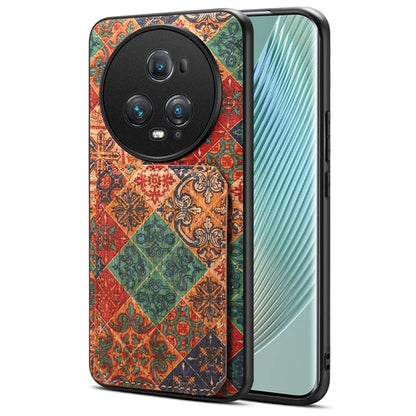 For Honor Magic5 Pro Case Leather Coated PC+TPU Cover with Card Holder Kickstand