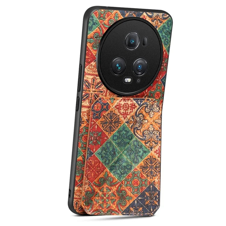 For Honor Magic5 Pro Case Leather Coated PC+TPU Cover with Card Holder Kickstand
