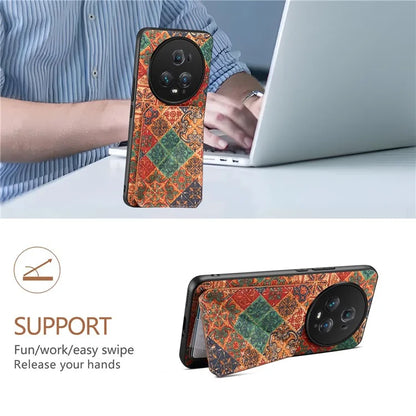 For Honor Magic5 Pro Case Leather Coated PC+TPU Cover with Card Holder Kickstand