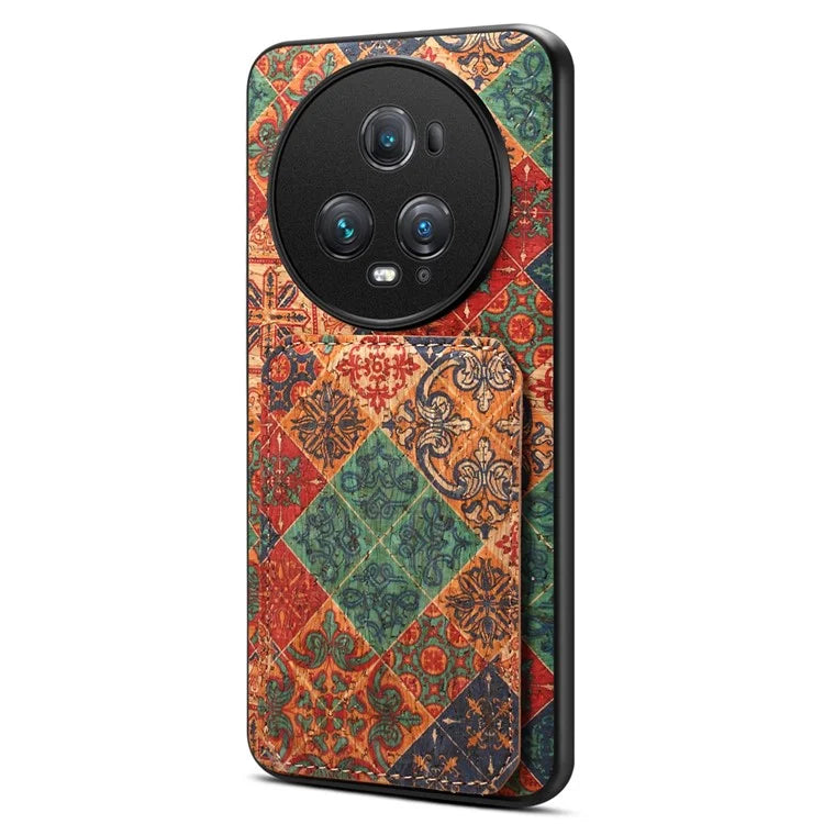 For Honor Magic5 Pro Case Leather Coated PC+TPU Cover with Card Holder Kickstand