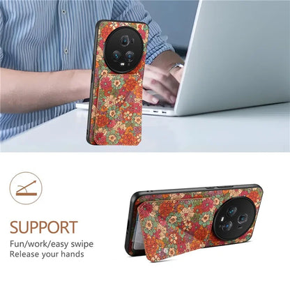 For Honor Magic5 Pro Case Leather Coated PC+TPU Cover with Card Holder Kickstand