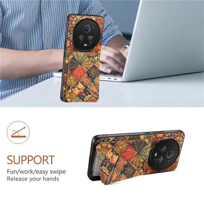 For Honor Magic5 Pro Case Leather Coated PC+TPU Cover with Card Holder Kickstand