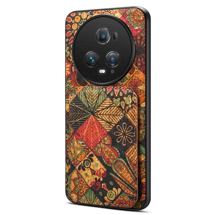 For Honor Magic5 Pro Case Leather Coated PC+TPU Cover with Card Holder Kickstand