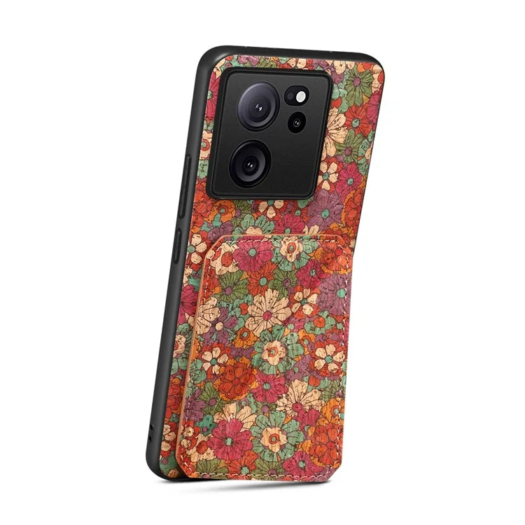 For Xiaomi 13T / 13T Pro / Redmi K60 Ultra Case Card Holder Phone Cover Flower Pattern