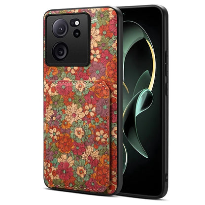 For Xiaomi 13T / 13T Pro / Redmi K60 Ultra Case Card Holder Phone Cover Flower Pattern