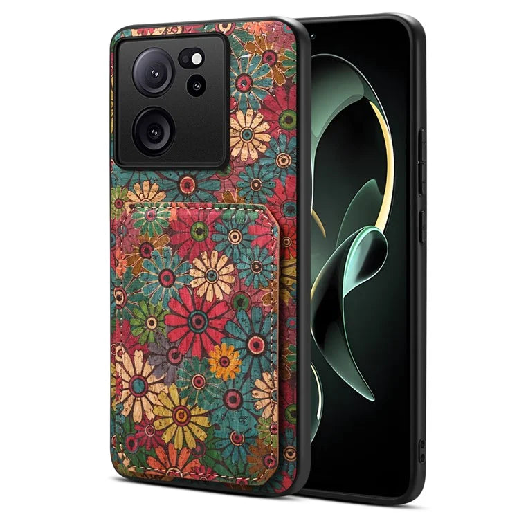 For Xiaomi 13T / 13T Pro / Redmi K60 Ultra Case Card Holder Phone Cover Flower Pattern