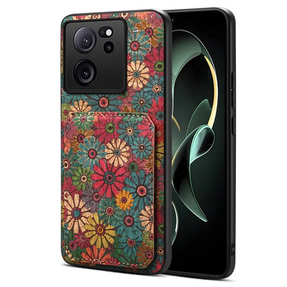 For Xiaomi 13T / 13T Pro / Redmi K60 Ultra Case Card Holder Phone Cover Flower Pattern