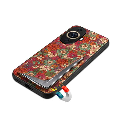 For Huawei nova 11 Kickstand Case Card Slot Phone Cover Flower Printing