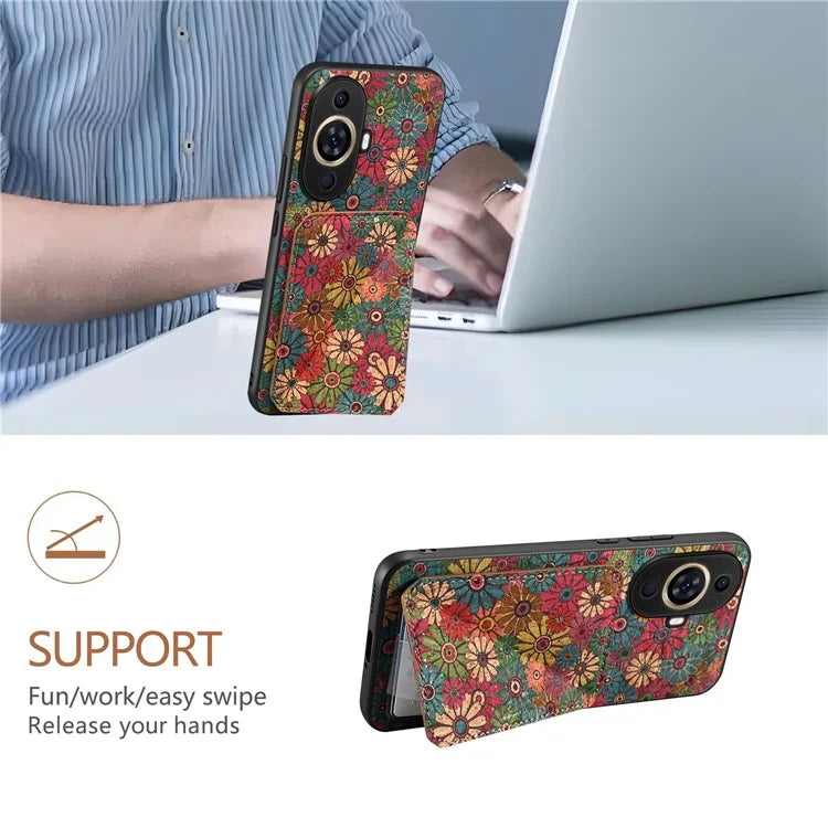 For Huawei nova 11 Kickstand Case Card Slot Phone Cover Flower Printing