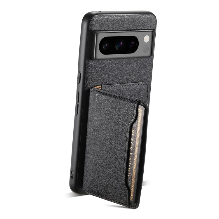 For Google Pixel 8 Pro Case Calf Texture Card Slots Leather Coated PC+TPU Cover