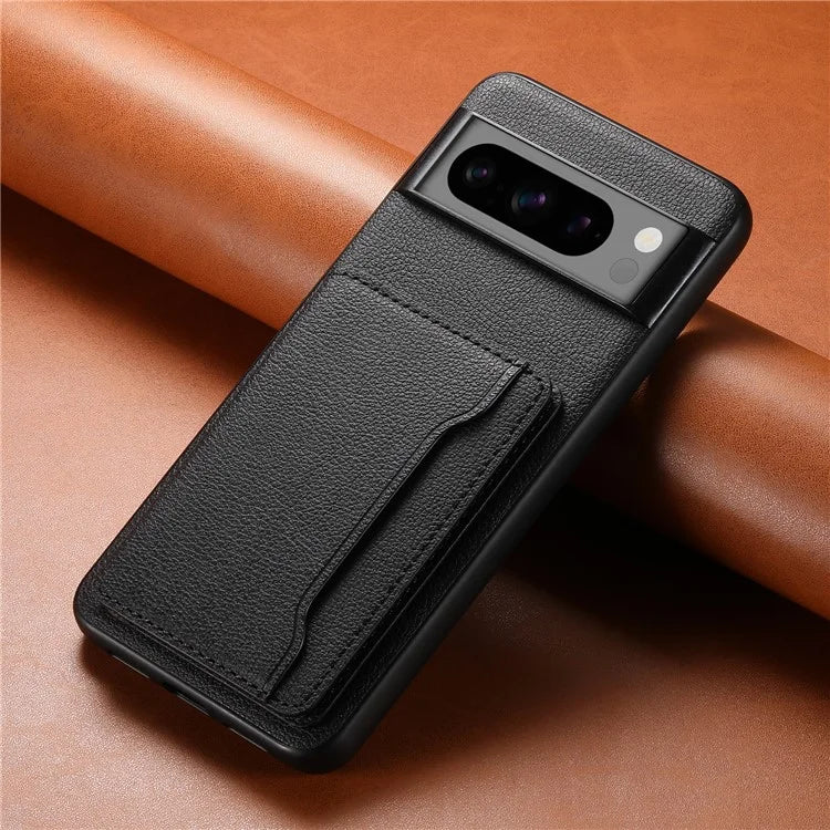 For Google Pixel 8 Pro Case Calf Texture Card Slots Leather Coated PC+TPU Cover